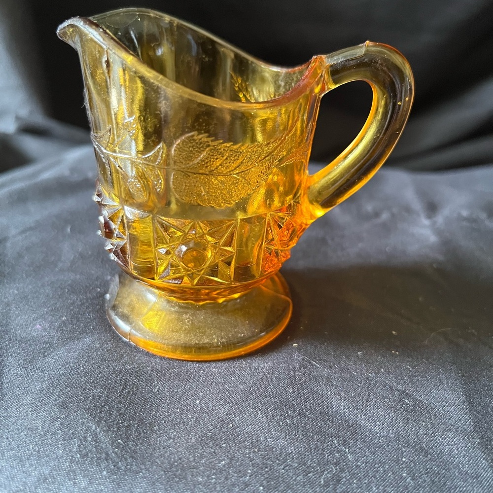 Vintage EAPG Amber Glass Childs Creamer 1890